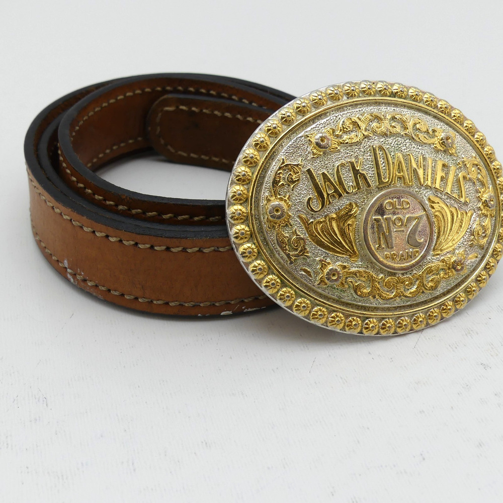 Vintage Jack Daniel's Old No. 7 Western Leather Belt Buckle Brown 46" Mens